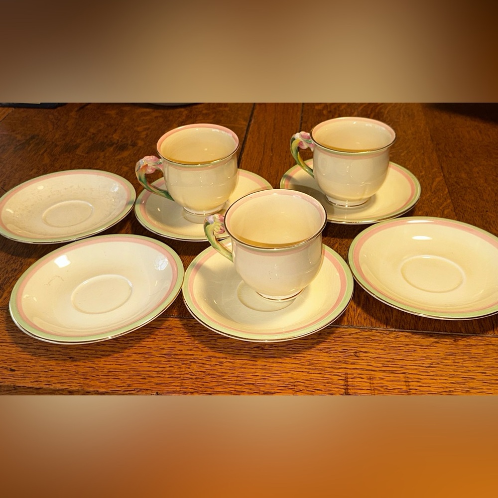 Antique Royal Winton England Tiger Lily Coffee Cups Saucers China Dinnerware